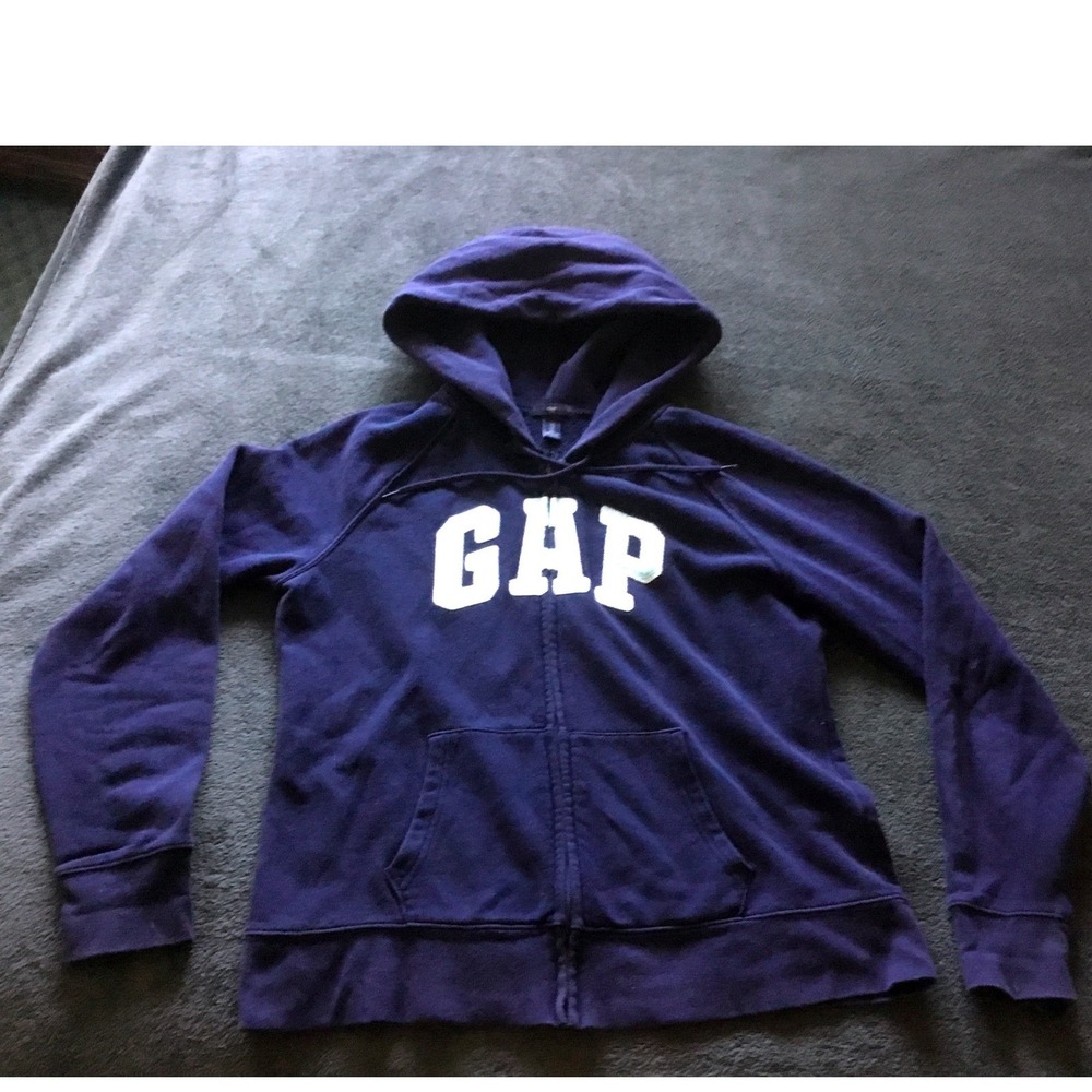 Gap Women's Navy Blue Full Zip Hoodie with White GAP Logo Size L‎